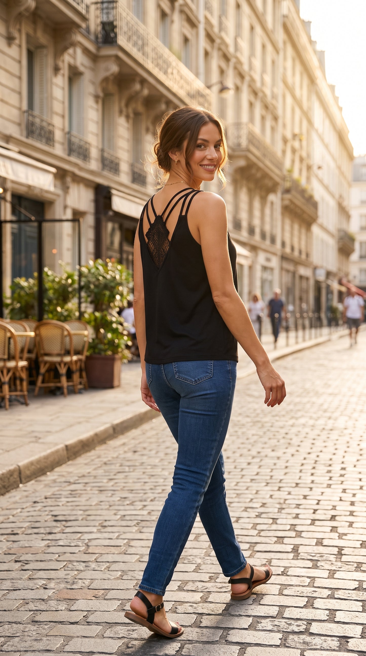 Débardeur Femme Uni à Bretelles avec Dentelle