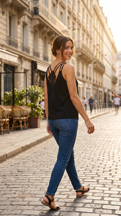 Débardeur Femme Uni à Bretelles avec Dentelle